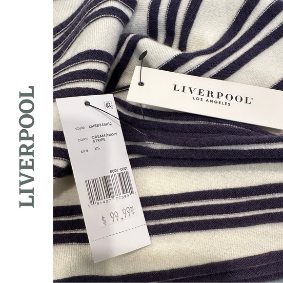 Liverpool Boatneck Sweater | Nautical Stripe Pullover | Navy Cream | Size XS - Picture 8 of 9